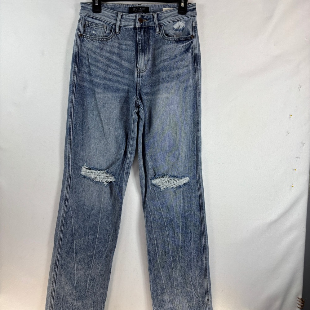 Judy Blue Slim Straight Fit Distressed Light Wash Jeans Womens Size 7/28